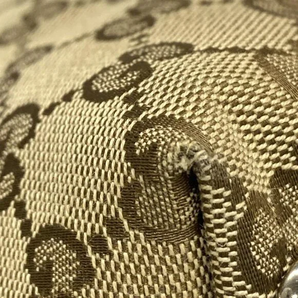 Gucci Tote GG Pattern Icon Bit Beige Dark Brown Khaki Leather - Picture 6 of 15